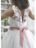 White 3D Floral Lace Tulle Flower Girl Dress White 3D Floral Lace Tulle Flower Girl Dress